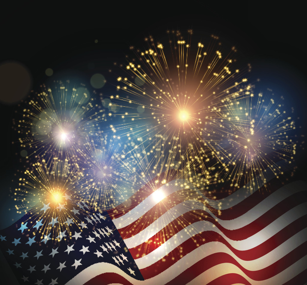 United States flag. Fireworks background for USA Independence Day. Fourth of July celebrate