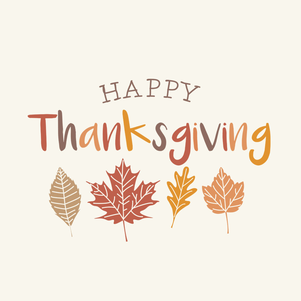 Thanksgiving card with autumn leaves. Editable vector design.