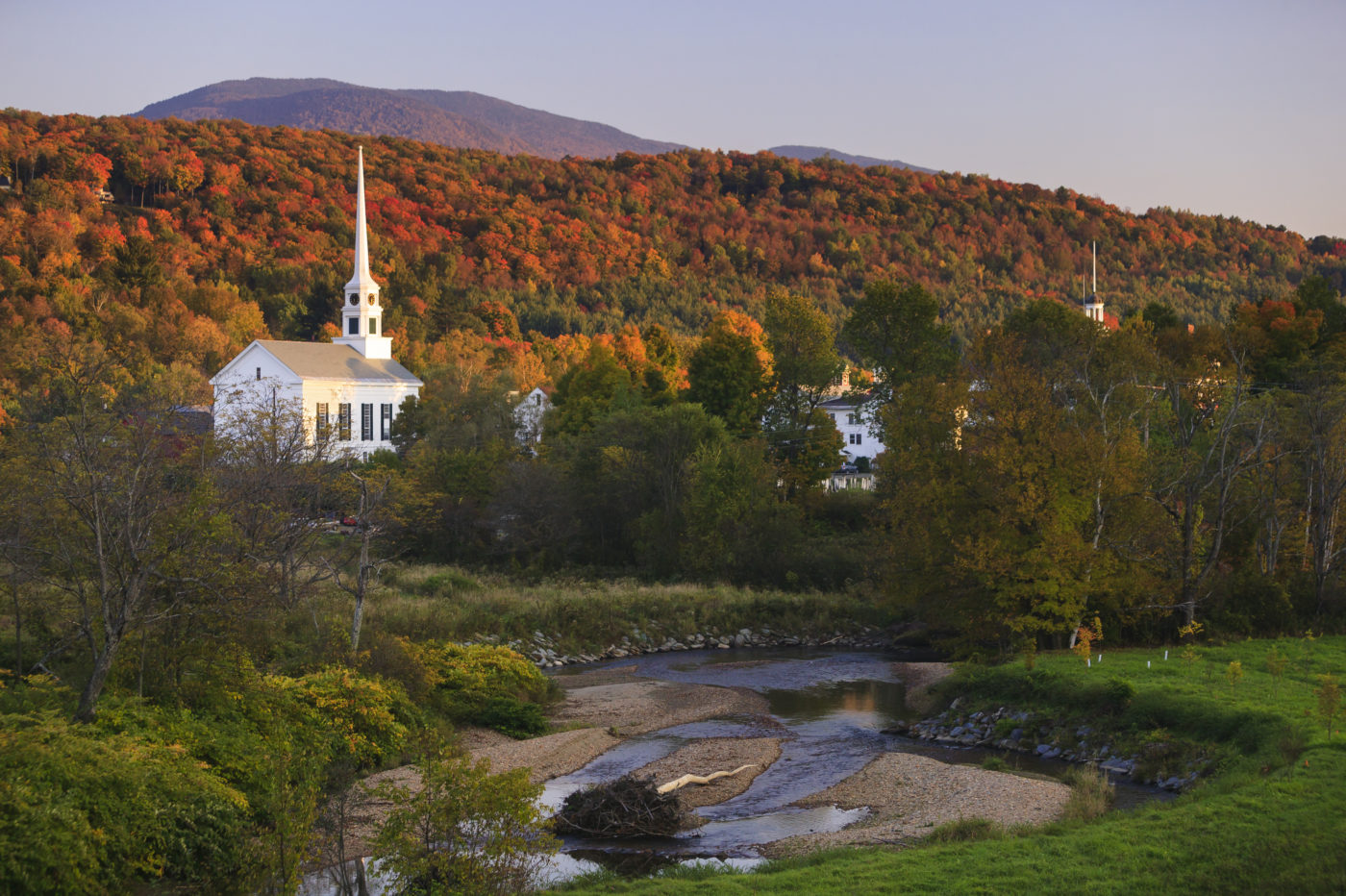 "Fall Foliage and the Stowe Community Church, Stowe, Vermont, USA"