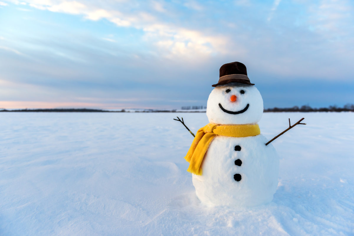 snowman on orange sunset background