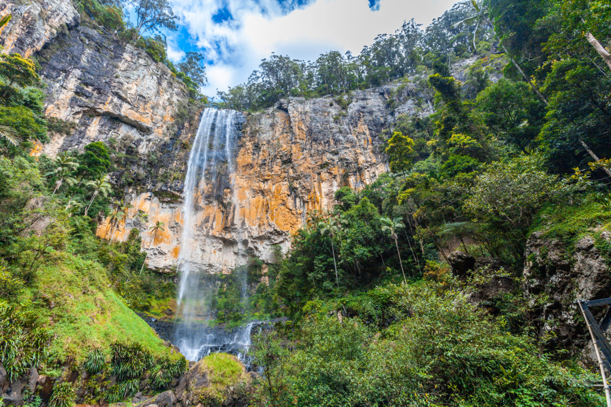 Rainbow Falls in a rainforest in Springbrook National Park, QLD, Australia