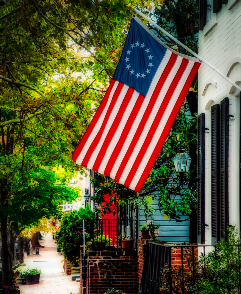 A flag flying in a historic northern Virginia neighborhood.